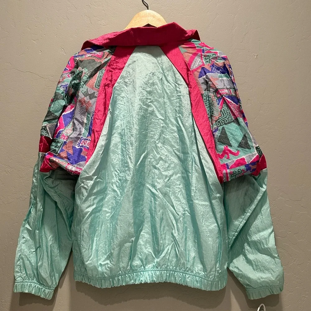 Vintage Sergio Tacchini Colorblock Windbreaker‎ Jacket 80s Aqua Pink Nylon Track